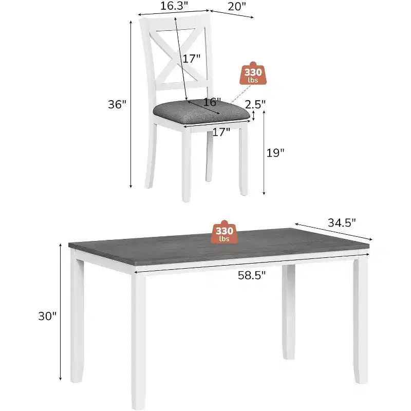 Ensemble table de salle à manger Zevemomo 7 pièces avec 6 chaises rembourrées pour salle à manger, cuisine, restaurant, blanc