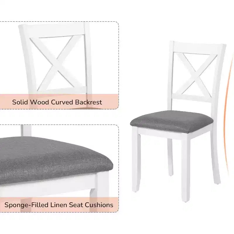 Ensemble table de salle à manger Zevemomo 7 pièces avec 6 chaises rembourrées pour salle à manger, cuisine, restaurant, blanc