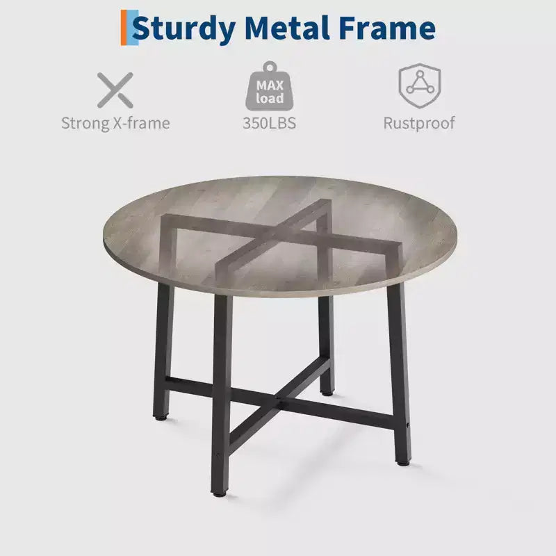 Table à manger ronde de 80 cm pour 2-4 personnes, Petite table de salle à manger/cuisine compacte, Table de cuisine ronde en bois avec cadre métallique robuste