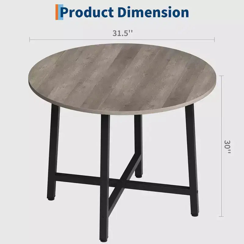 Table à manger ronde de 80 cm pour 2-4 personnes, Petite table de salle à manger/cuisine compacte, Table de cuisine ronde en bois avec cadre métallique robuste