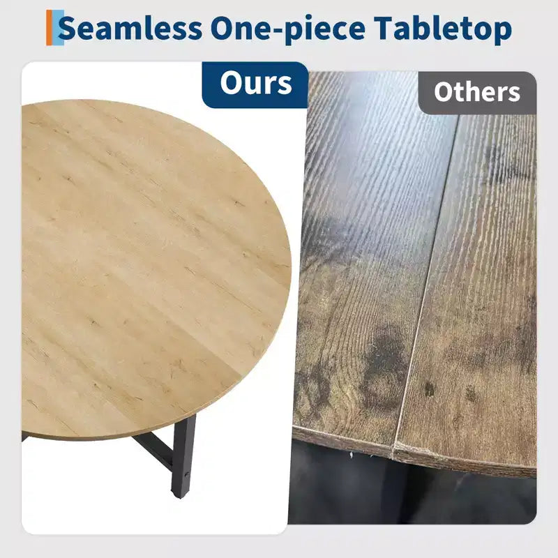 Table à manger ronde de 80 cm pour 2-4 personnes, Petite table de salle à manger/cuisine compacte, Table de cuisine ronde en bois avec cadre métallique robuste