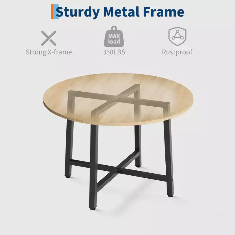 Table à manger ronde de 80 cm pour 2-4 personnes, Petite table de salle à manger/cuisine compacte, Table de cuisine ronde en bois avec cadre métallique robuste
