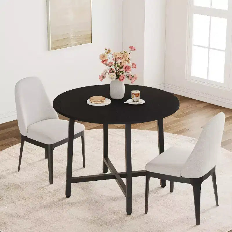 Table à manger ronde de 80 cm pour 2-4 personnes, Petite table de salle à manger/cuisine compacte, Table de cuisine ronde en bois avec cadre métallique robuste