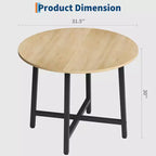 Table à manger ronde de 80 cm pour 2-4 personnes, Petite table de salle à manger/cuisine compacte, Table de cuisine ronde en bois avec cadre métallique robuste