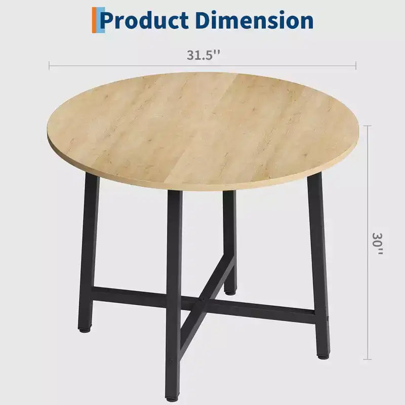 Table à manger ronde de 80 cm pour 2-4 personnes, Petite table de salle à manger/cuisine compacte, Table de cuisine ronde en bois avec cadre métallique robuste