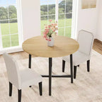 Table à manger ronde de 80 cm pour 2-4 personnes, Petite table de salle à manger/cuisine compacte, Table de cuisine ronde en bois avec cadre métallique robuste