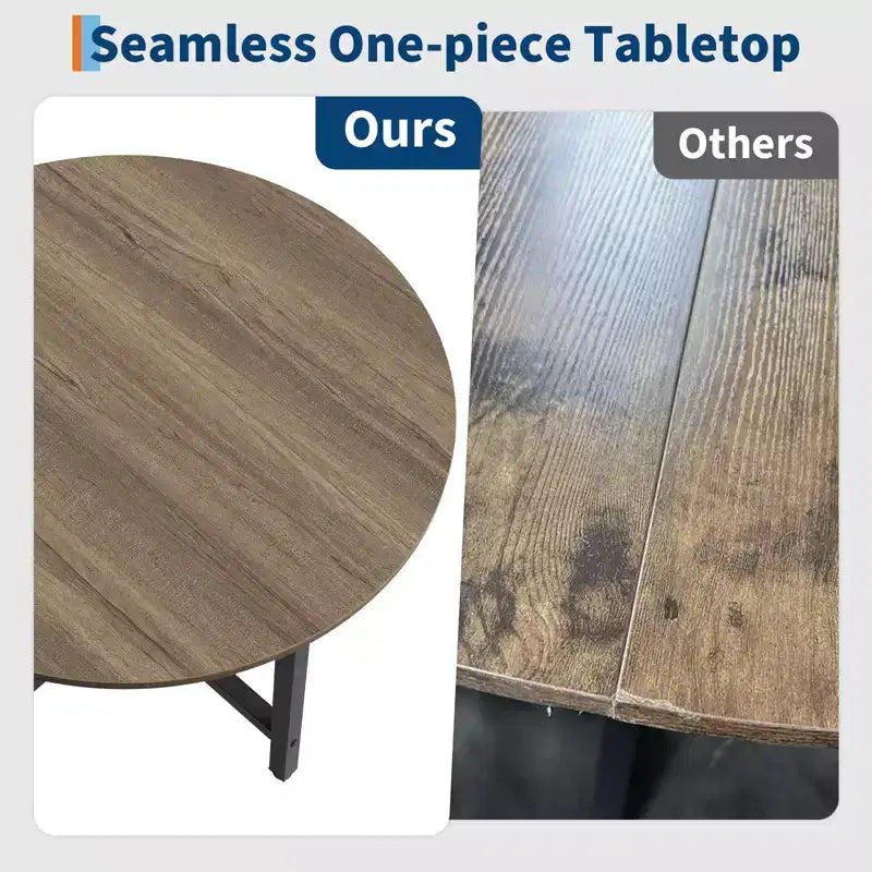 Table à manger ronde de 80 cm pour 2-4 personnes, Petite table de salle à manger/cuisine compacte, Table de cuisine ronde en bois avec cadre métallique robuste