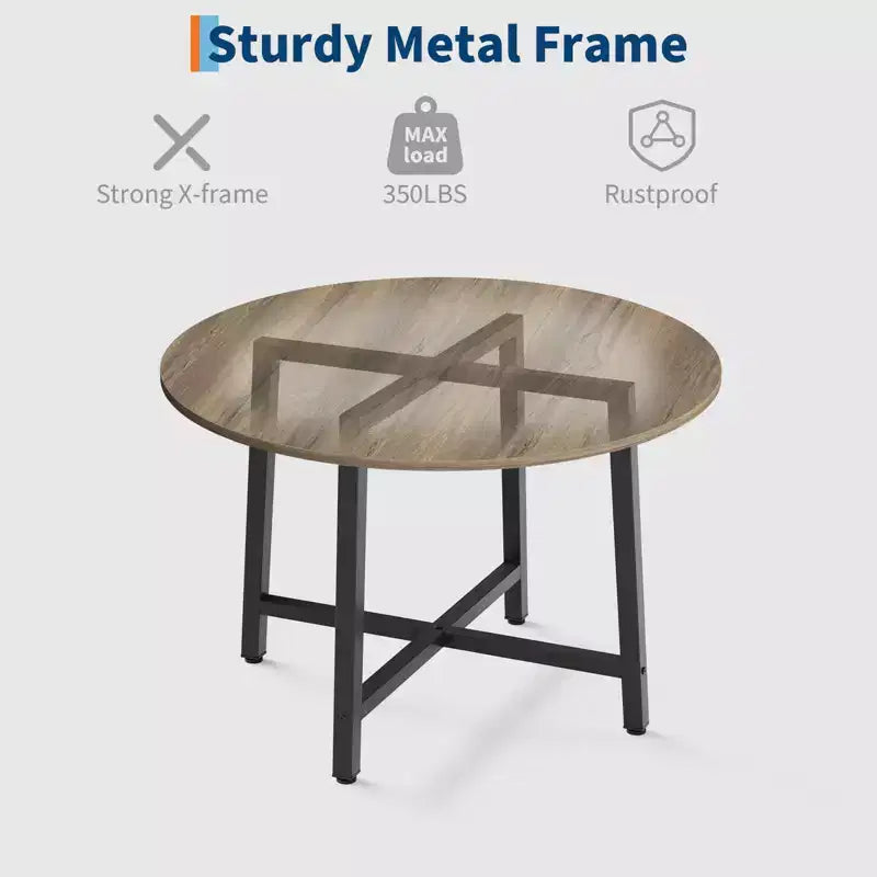 Table à manger ronde de 80 cm pour 2-4 personnes, Petite table de salle à manger/cuisine compacte, Table de cuisine ronde en bois avec cadre métallique robuste