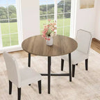 Table à manger ronde de 80 cm pour 2-4 personnes, Petite table de salle à manger/cuisine compacte, Table de cuisine ronde en bois avec cadre métallique robuste