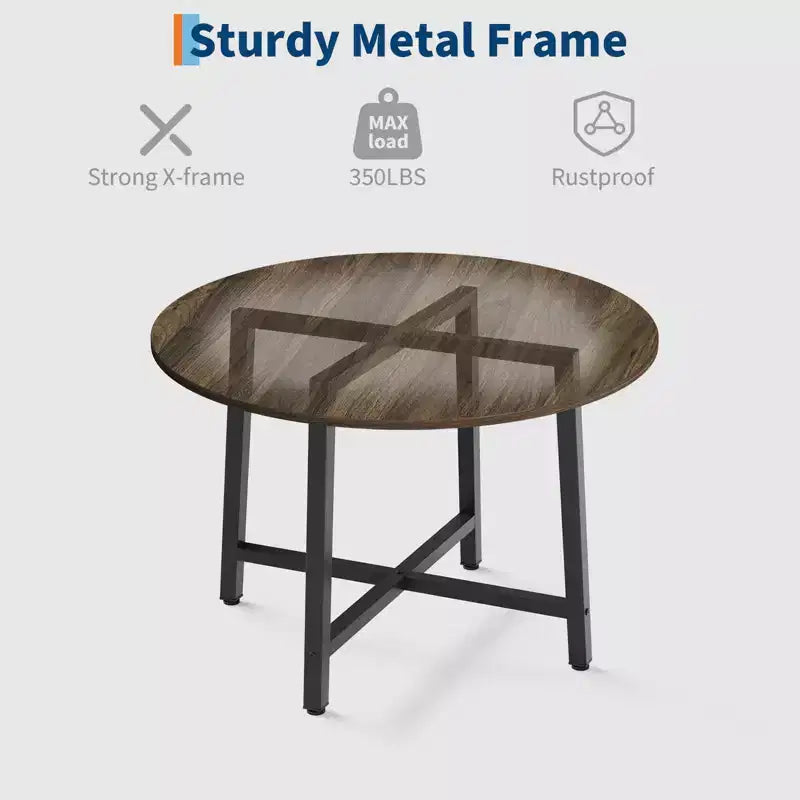 Table à manger ronde de 80 cm pour 2-4 personnes, Petite table de salle à manger/cuisine compacte, Table de cuisine ronde en bois avec cadre métallique robuste