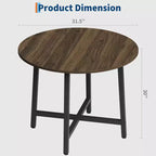 Table à manger ronde de 80 cm pour 2-4 personnes, Petite table de salle à manger/cuisine compacte, Table de cuisine ronde en bois avec cadre métallique robuste