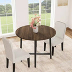 Table à manger ronde de 80 cm pour 2-4 personnes, Petite table de salle à manger/cuisine compacte, Table de cuisine ronde en bois avec cadre métallique robuste