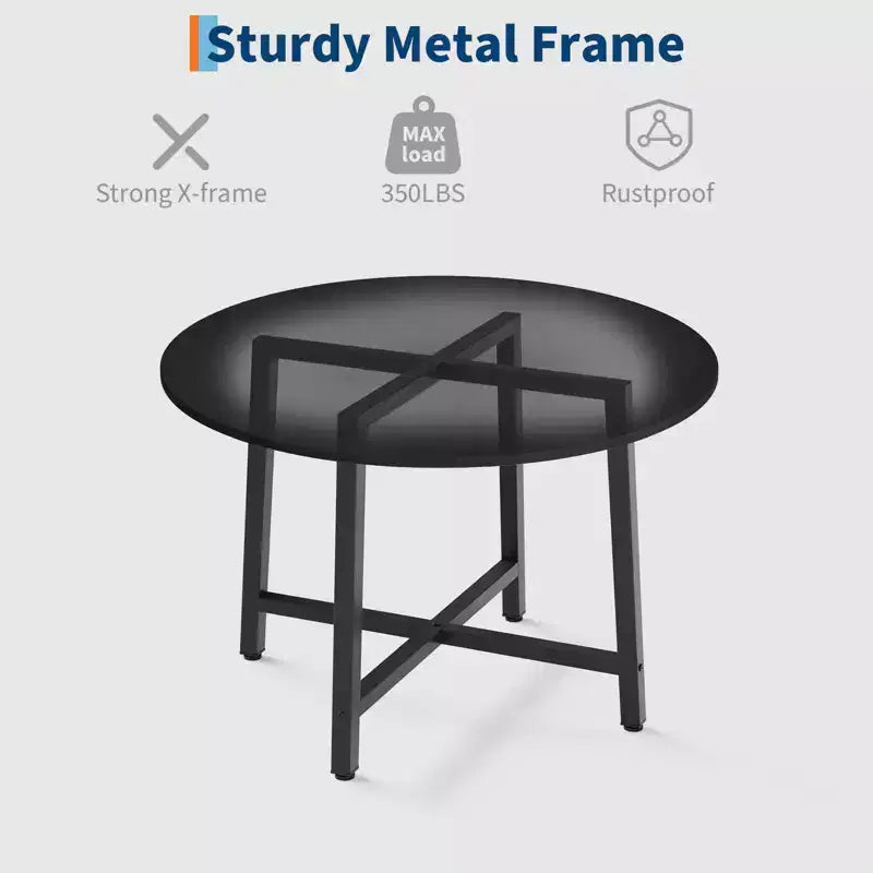 Table à manger ronde de 80 cm pour 2-4 personnes, Petite table de salle à manger/cuisine compacte, Table de cuisine ronde en bois avec cadre métallique robuste