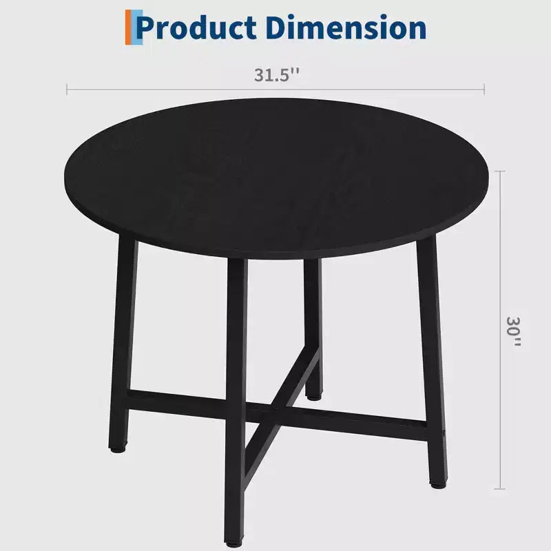 Table à manger ronde de 80 cm pour 2-4 personnes, Petite table de salle à manger/cuisine compacte, Table de cuisine ronde en bois avec cadre métallique robuste