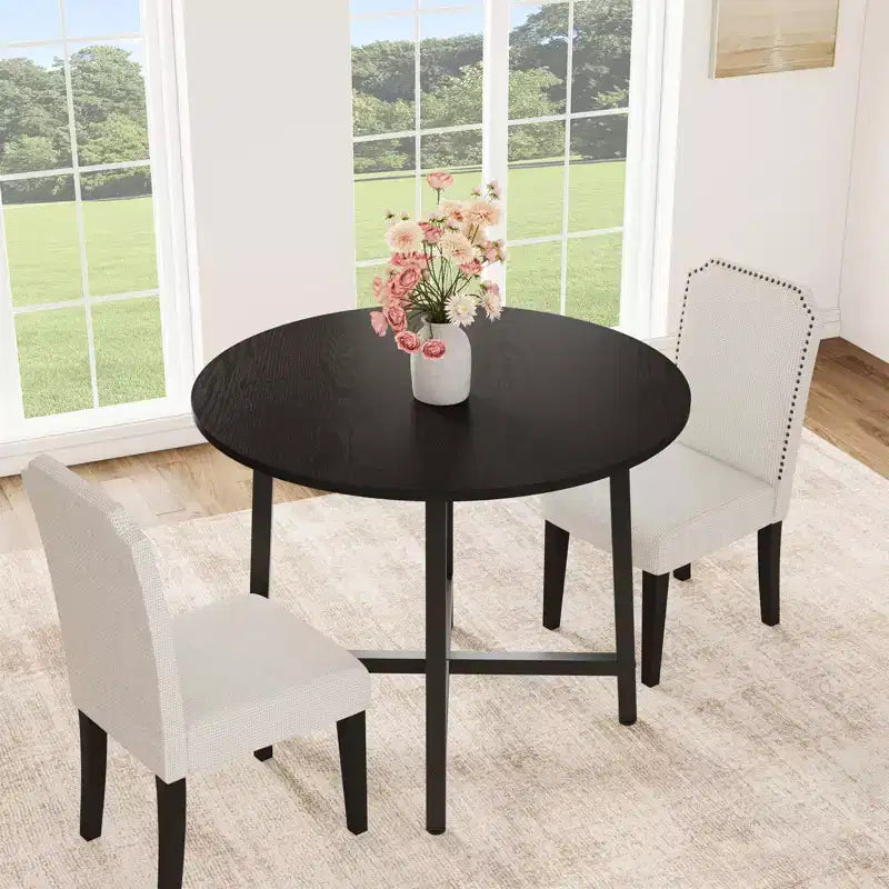 Table à manger ronde de 80 cm pour 2-4 personnes, Petite table de salle à manger/cuisine compacte, Table de cuisine ronde en bois avec cadre métallique robuste