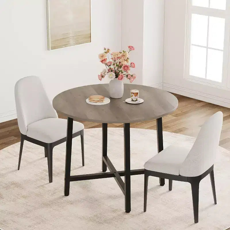 Table à manger ronde de 80 cm pour 2-4 personnes, Petite table de salle à manger/cuisine compacte, Table de cuisine ronde en bois avec cadre métallique robuste