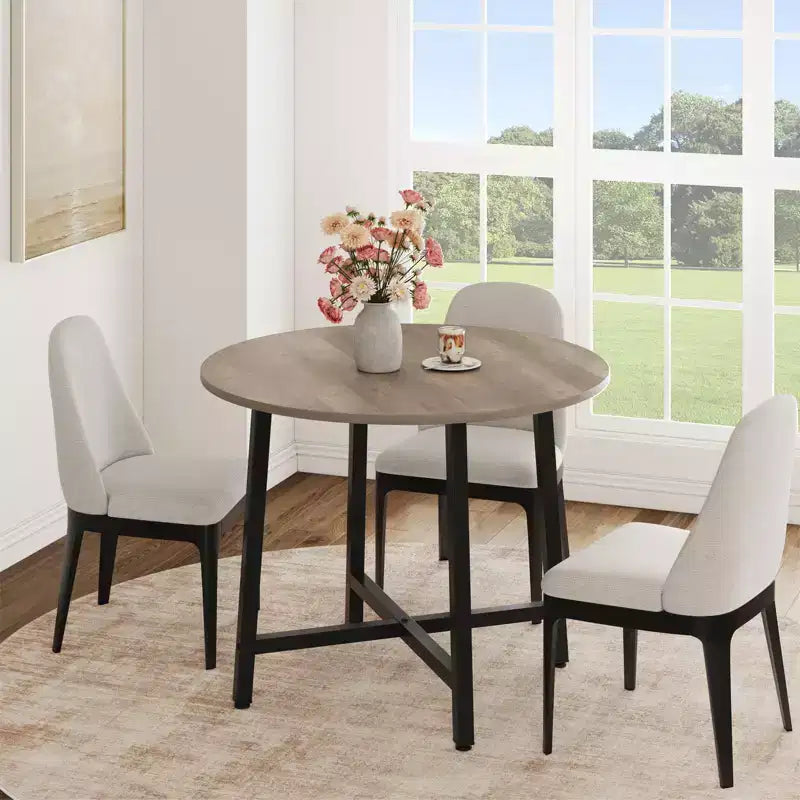 Table à manger ronde de 80 cm pour 2-4 personnes, Petite table de salle à manger/cuisine compacte, Table de cuisine ronde en bois avec cadre métallique robuste