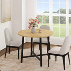 Table à manger ronde de 80 cm pour 2-4 personnes, Petite table de salle à manger/cuisine compacte, Table de cuisine ronde en bois avec cadre métallique robuste