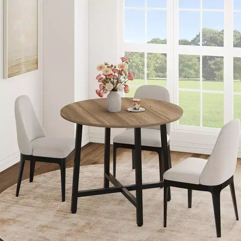 Table à manger ronde de 80 cm pour 2-4 personnes, Petite table de salle à manger/cuisine compacte, Table de cuisine ronde en bois avec cadre métallique robuste