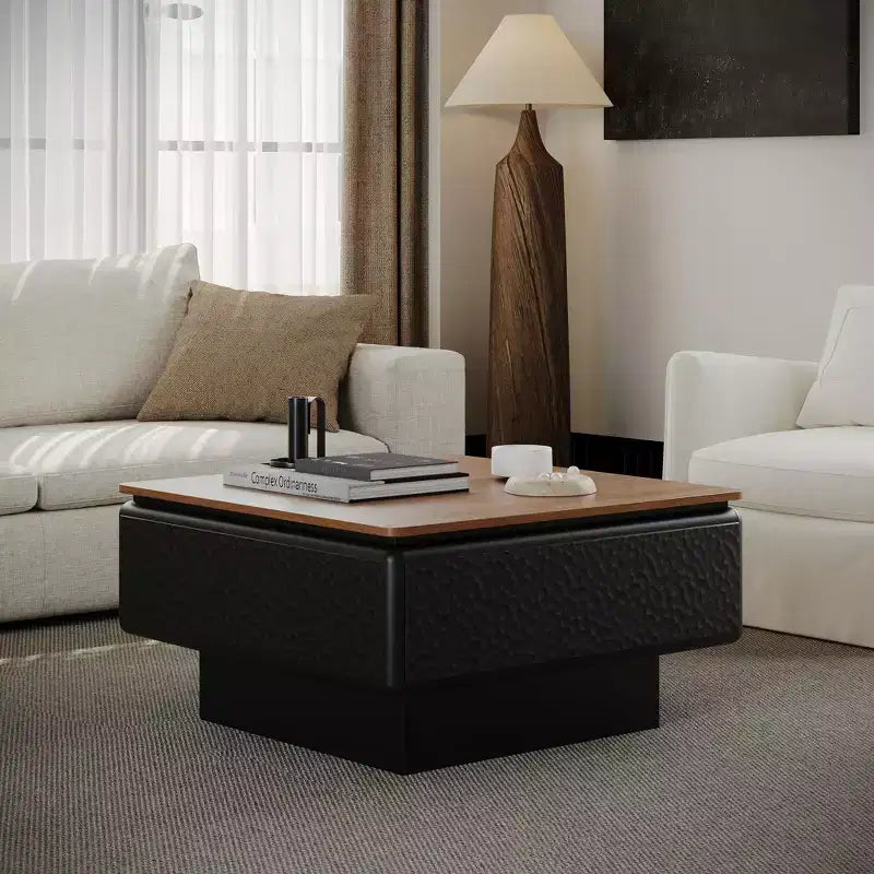 Table basse carrée GDFStudio Adel moderne en bois avec plateau relevable et rangement caché