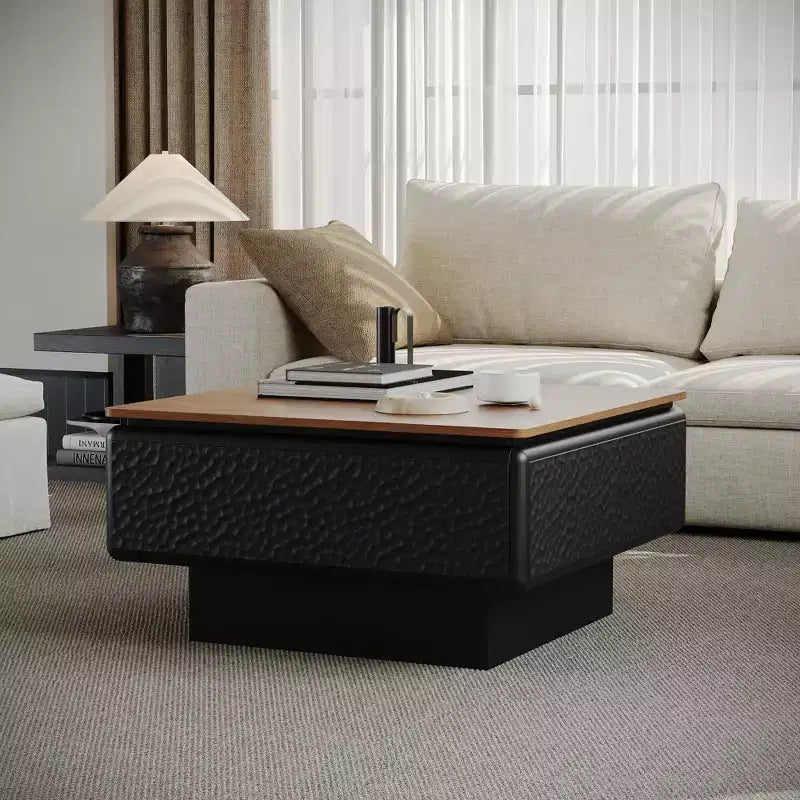 Table basse carrée GDFStudio Adel moderne en bois avec plateau relevable et rangement caché