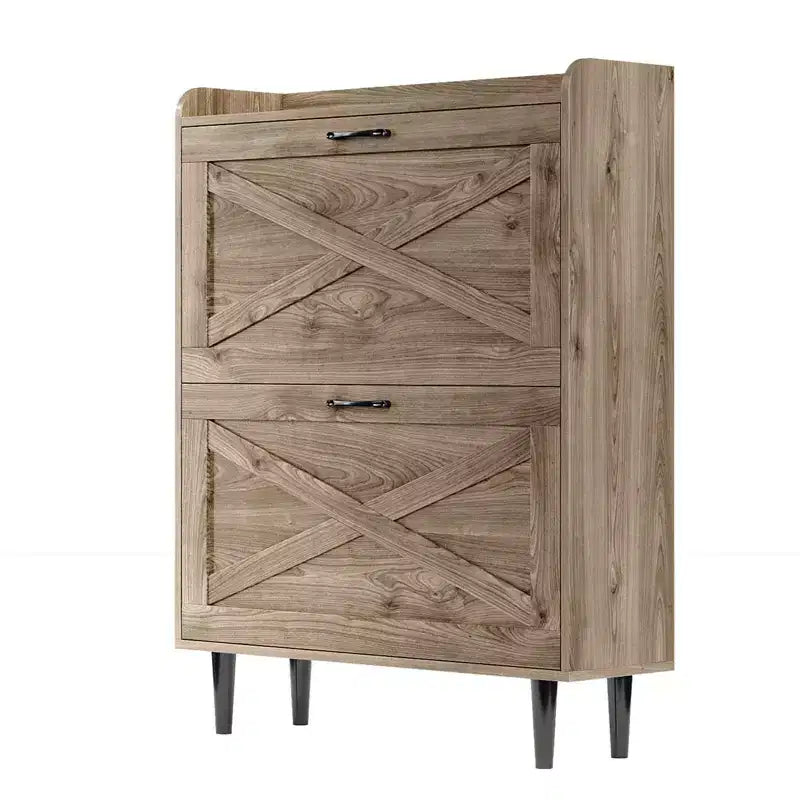 Karl Home 2 Flip 1 Barrière Grange Porte Chaussures Meuble Mélamine Embossé 31.6In Chêne Gris