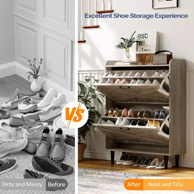 Karl Home 2 Flip 1 Barrière Grange Porte Chaussures Meuble Mélamine Embossé 31.6In Chêne Gris