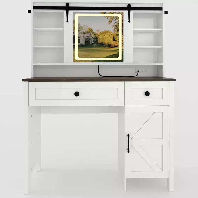 Coiffeuse avec miroir, table de maquillage avec 3 tiroirs et tabouret de rangement, commode avec meuble pour chambre à coucher