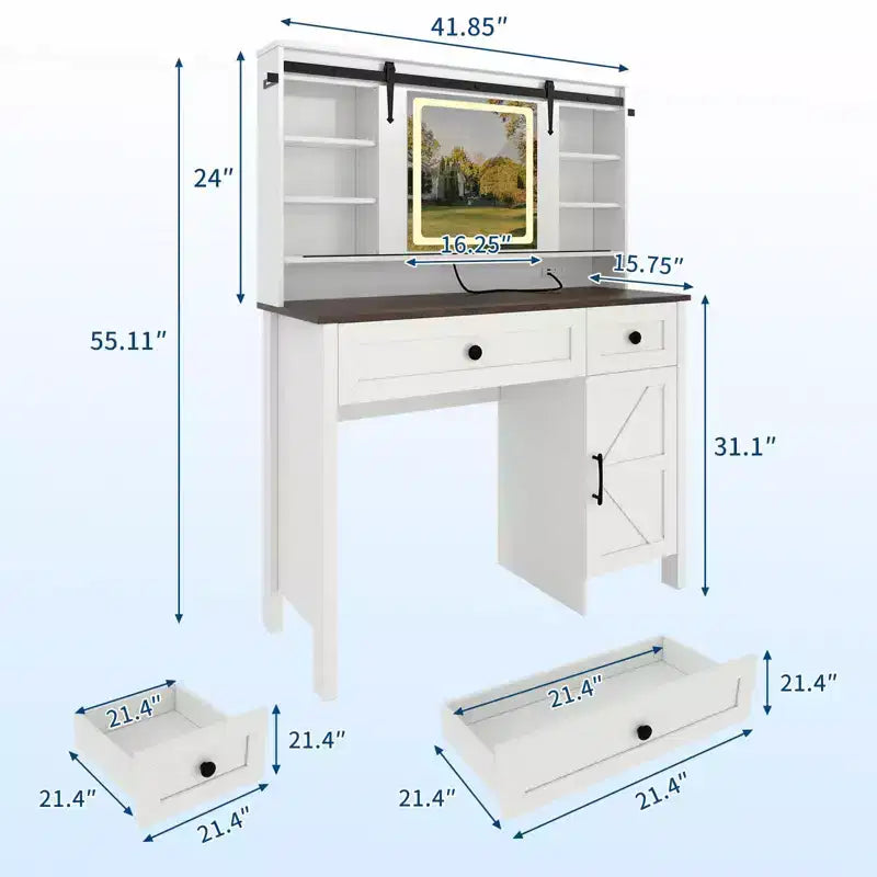 Coiffeuse avec miroir, table de maquillage avec 3 tiroirs et tabouret de rangement, commode avec meuble pour chambre à coucher