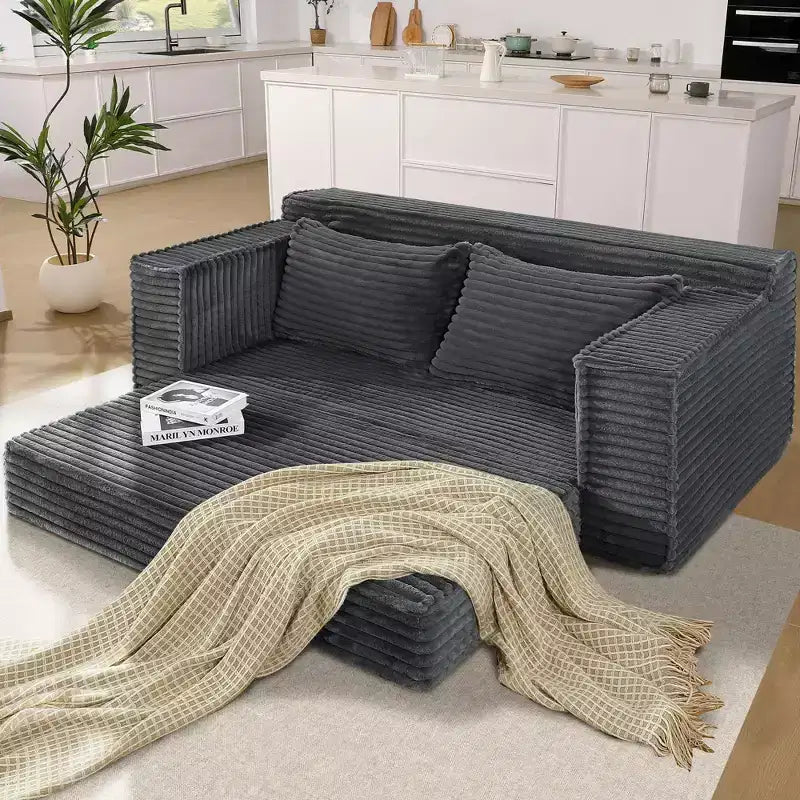 Convertible Sleeper Sofa Bed, Corduroy Folding Floor Couch with Fixed-Shape Support for Living Room, Bedroom, Studio - Gray