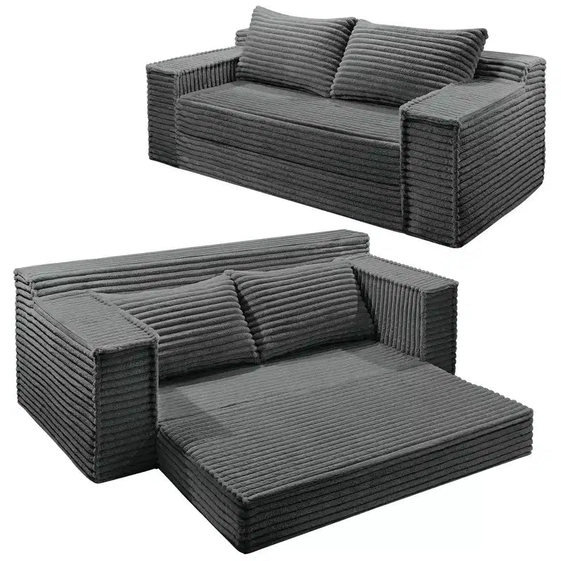 Canapé-lit convertible, canapé de sol pliant en velours côtelé avec support à forme fixe pour salon, chambre à coucher, studio - Gris