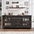 Buffet de cuisine 138 cm, Meuble de bar à café avec 2 portes vitrées et 3 tiroirs, Meuble de rangement d'appoint et Meuble TV, pour salon, salle à manger