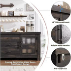Buffet de cuisine 138 cm, Meuble de bar à café avec 2 portes vitrées et 3 tiroirs, Meuble de rangement d'appoint et Meuble TV, pour salon, salle à manger