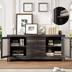 Buffet de cuisine 138 cm, Meuble de bar à café avec 2 portes vitrées et 3 tiroirs, Meuble de rangement d'appoint et Meuble TV, pour salon, salle à manger