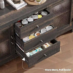 Buffet de cuisine 138 cm, Meuble de bar à café avec 2 portes vitrées et 3 tiroirs, Meuble de rangement d'appoint et Meuble TV, pour salon, salle à manger