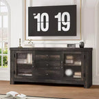 Buffet de cuisine 138 cm, Meuble de bar à café avec 2 portes vitrées et 3 tiroirs, Meuble de rangement d'appoint et Meuble TV, pour salon, salle à manger