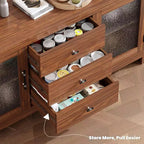 Buffet de cuisine 138 cm, Meuble de bar à café avec 2 portes vitrées et 3 tiroirs, Meuble de rangement d'appoint et Meuble TV, pour salon, salle à manger