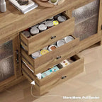 Buffet de cuisine 138 cm, Meuble de bar à café avec 2 portes vitrées et 3 tiroirs, Meuble de rangement d'appoint et Meuble TV, pour salon, salle à manger
