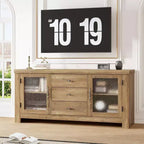 Buffet de cuisine 138 cm, Meuble de bar à café avec 2 portes vitrées et 3 tiroirs, Meuble de rangement d'appoint et Meuble TV, pour salon, salle à manger