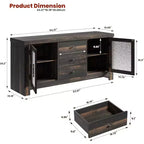 Buffet de cuisine 138 cm, Meuble de bar à café avec 2 portes vitrées et 3 tiroirs, Meuble de rangement d'appoint et Meuble TV, pour salon, salle à manger