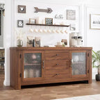 Buffet de cuisine 138 cm, Meuble de bar à café avec 2 portes vitrées et 3 tiroirs, Meuble de rangement d'appoint et Meuble TV, pour salon, salle à manger