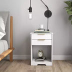 Avec son design épuré et moderne, cette table de chevet à 2 tiroirs, table d'appoint, table de nuit avec espace ouvert, poignée dorée, design moderne, pour le salon.