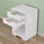 Avec son design épuré et moderne, cette table de chevet à 2 tiroirs, table d'appoint, table de nuit avec espace ouvert, poignée dorée, design moderne, pour le salon.