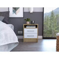 With a clean modern design, this White and Light Oak 2-Drawer 1-Shelf Rectangle Nightstand provides practical storage and a sturdy structure,.