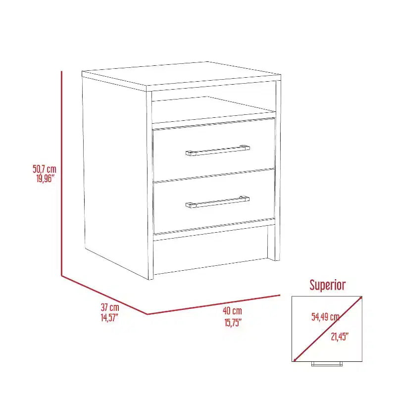 Avec son design épuré et moderne, cette table de chevet rectangulaire blanche et chêne clair à 2 tiroirs et 1 étagère offre un rangement pratique et une structure robuste.