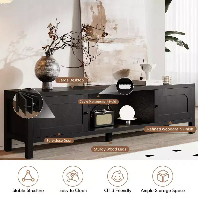 Meuble TV moderne de 178 cm - Console média pour TV de 65 à 75 pouces avec portes à fermeture douce