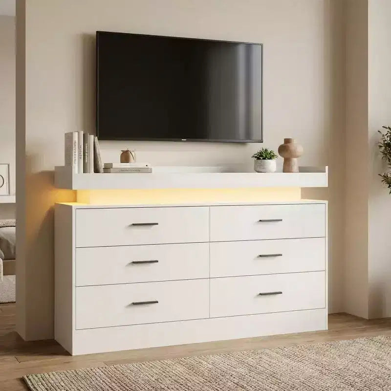 Buffet avec 6 tiroirs, buffet moderne, station de café avec comptoir flottant pour salon, cuisine