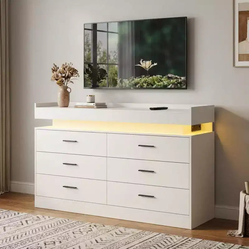 Buffet avec 6 tiroirs, buffet moderne, station de café avec comptoir flottant pour salon, cuisine