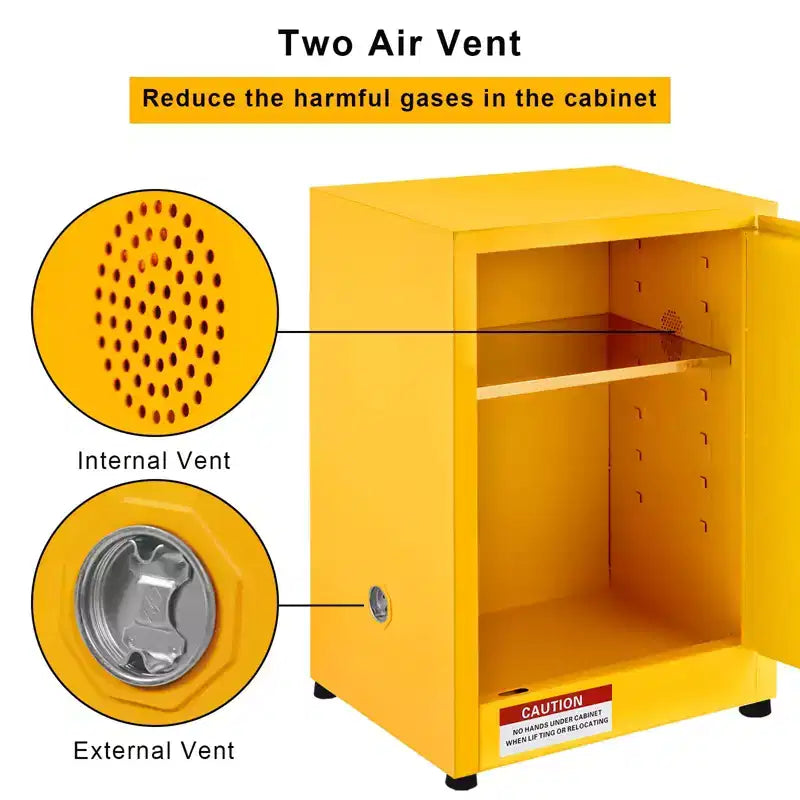 Armoire de sécurité coupe-feu pour produits inflammables en acier galvanisé à double paroi, verrouillable, étagère réglable, orifices de ventilation pour usage chimique et industriel