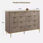 Commode à 9 tiroirs, chiffonnier en bois de 137 cm de large avec poignées métalliques, meuble TV et organiseur de rangement moderne pour chambre et salon